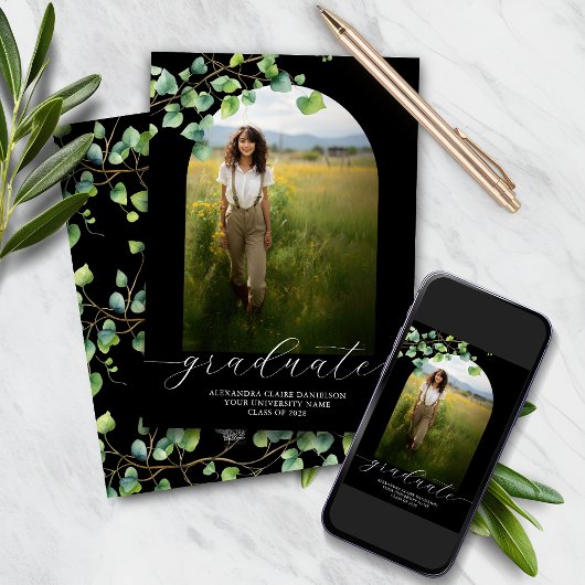 Afstuderen aankondiging Boho Arch Ivy, zwart