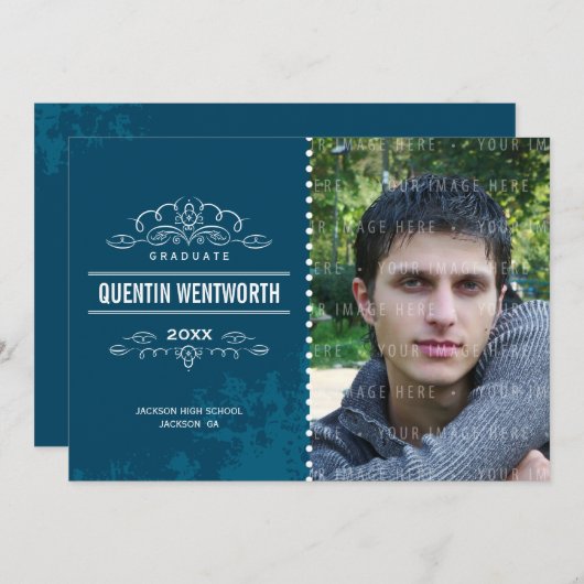 AFSTUDEREN AANKONDIGING cool grunge marineblauw (Voorkant / Achterkant)