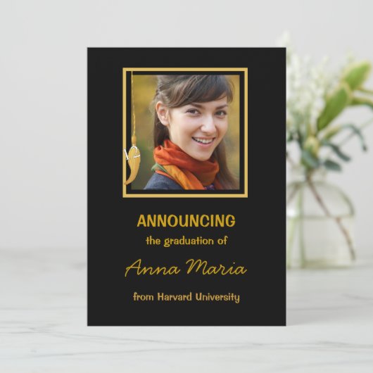 Afstuderen Aankondiging Foto Gold Uitnodiging (Staand voorkant)