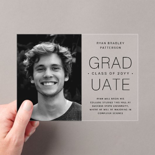 Afstuderen Aankondiging Foto Modern Minimalist Acryl Uitnodigingen (Insitu (Draagbaar))