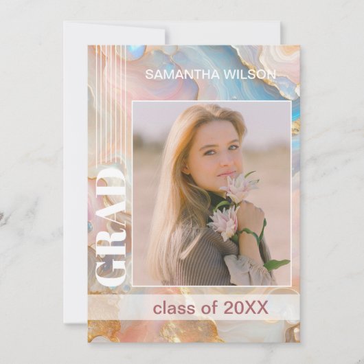 Afstuderen aankondiging op pastel marmeren patroon (Voorkant)