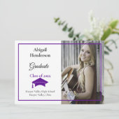 Afstuderen Aankondiging Paars Pet en Foto (Staand voorkant)