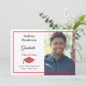 Afstuderen Aankondiging Rood Pet en Foto (Staand voorkant)