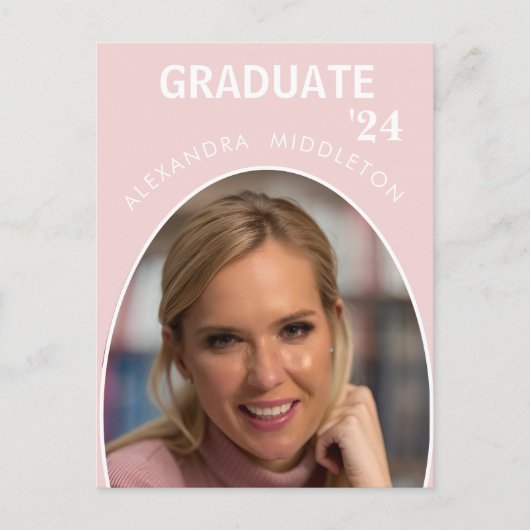 Afstuderen Aankondiging Roze Modern Afstudeerder F Briefkaart (Voorkant)