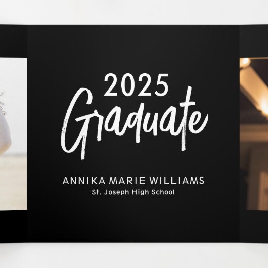 Afstuderen aankondiging van Tri-Fold Multi Photo (Binnenkant midden)