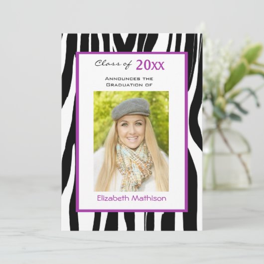 Afstuderen Aankondiging Zebra Foto-uitnodiging (Staand voorkant)