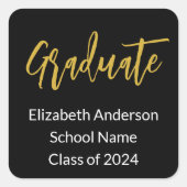 Afstuderen Aankondiging Zwart Wit Klasse van 2024 Vierkante Sticker (Voorkant)