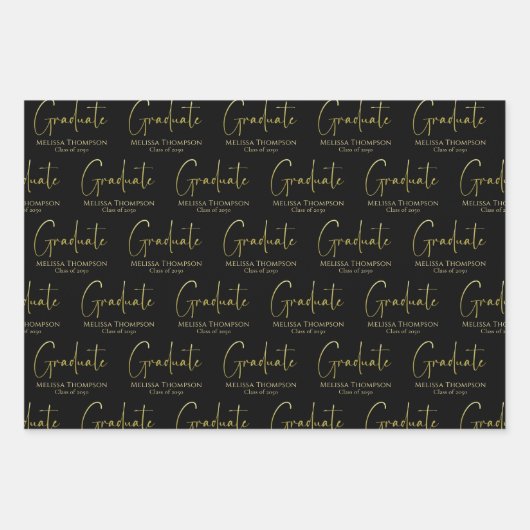 Afstuderen Afstudeerder Gold Calligraphy Script Mo Inpakpapier Vel (Voorkant)