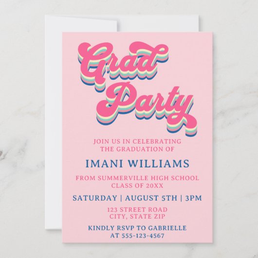 Afstuderen Afstudeerder Party Groovy Retro Typogra Kaart (Voorkant)