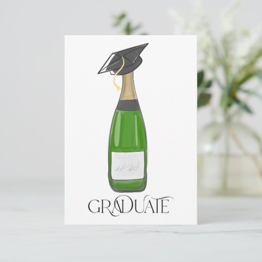 Afstuderen Afstuderen Afstudeerder Pet Champagne Bedankkaart (Staand voorkant)