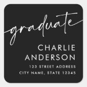 Afstuderen afstuderen zwart retouradres vierkante sticker (Voorkant)