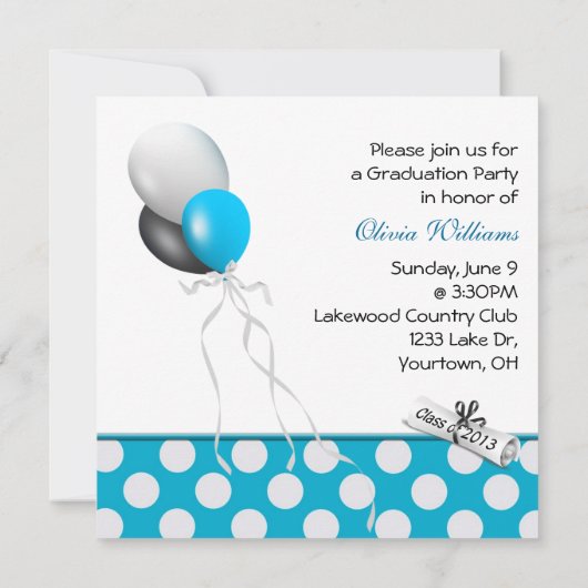 afstuderen aqua polka dot border kaart (Achterkant)