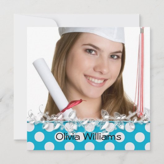 afstuderen aqua polka dot border kaart (Voorkant)