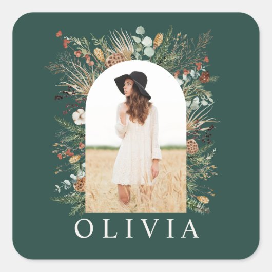 Afstuderen arch foto botanisch groen vierkante sticker (Voorkant)