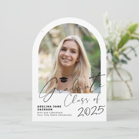 Afstuderen arch foto eenvoudige script afstudeerfe kaart (Staand voorkant)