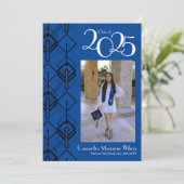 Afstuderen Art Deco Black Blue-aankondiging Kaart (Staand voorkant)