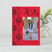 Afstuderen Art Deco Black Red kondiging Kaart (Staand voorkant)