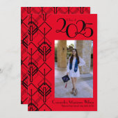 Afstuderen Art Deco Black Red kondiging Kaart (Voorkant / Achterkant)