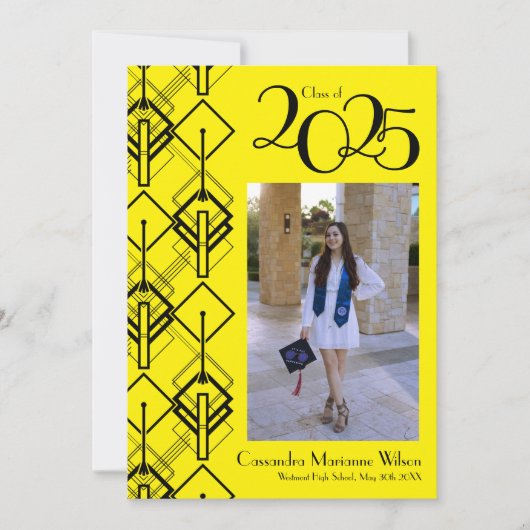 Afstuderen Art Deco Black Red kondiging Kaart (Voorkant)