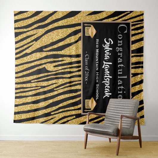 Afstuderen backdrop Gold Zebra Stripes Wandkleed (In Situ (horizontaal))