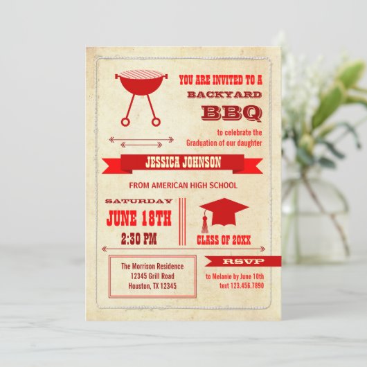 Afstuderen Backyard BBQ Uitnodiging (Staand voorkant)