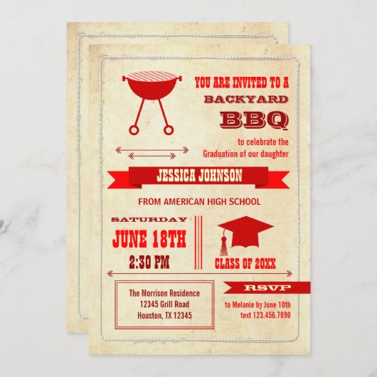 Afstuderen Backyard BBQ Uitnodiging (Voorkant / Achterkant)