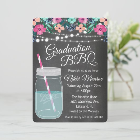 Afstuderen BBQ Mason Jar Uitnodiging (Staand voorkant)