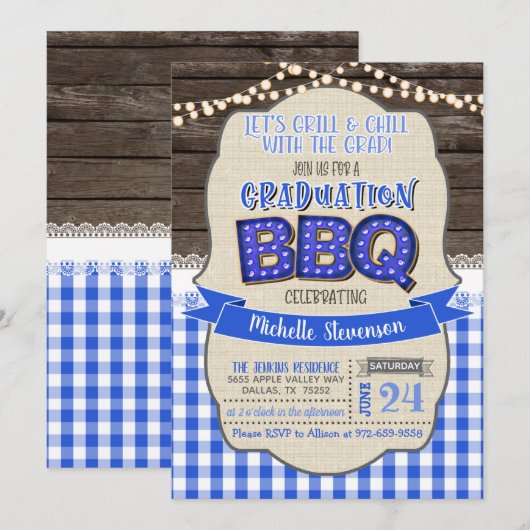 Afstuderen BBQ Party Invitation - Grill & Chill BG Kaart (Voorkant / Achterkant)