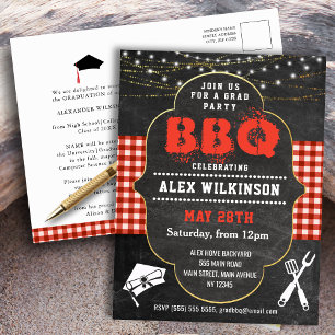 Afstuderen BBQ Party Rustic Chalkboard Uitnodiging