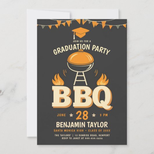 Afstuderen BBQ Party Rustiek Land Western Zwart Kaart (Voorkant)