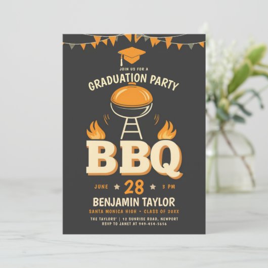 Afstuderen BBQ Party Rustiek Land Western Zwart Kaart (Staand voorkant)