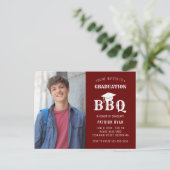Afstuderen BBQ Red White Photo Invitation Briefkaart (Staand voorkant)
