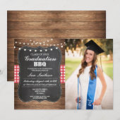 Afstuderen BBQ Rustic Chalk Wood Licht Foto Kaart (Voorkant / Achterkant)