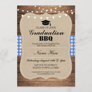 Afstuderen BBQ Uitnodiging Blauw Rustiek Hout