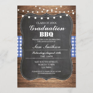 Afstuderen BBQ Uitnodiging Blauw Rustiek Krijt
