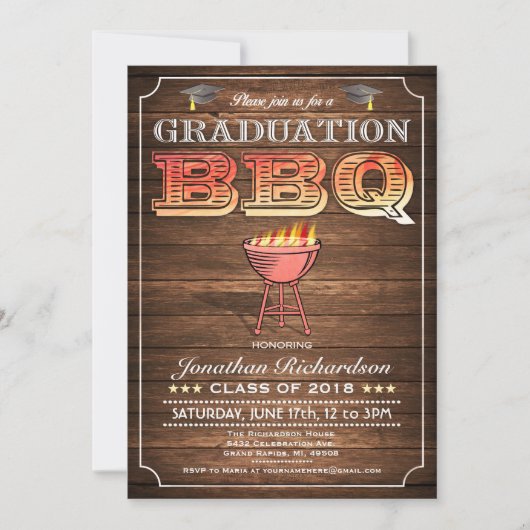 Afstuderen BBQ Uitnodigingen (Grill & Wood) (Voorkant)
