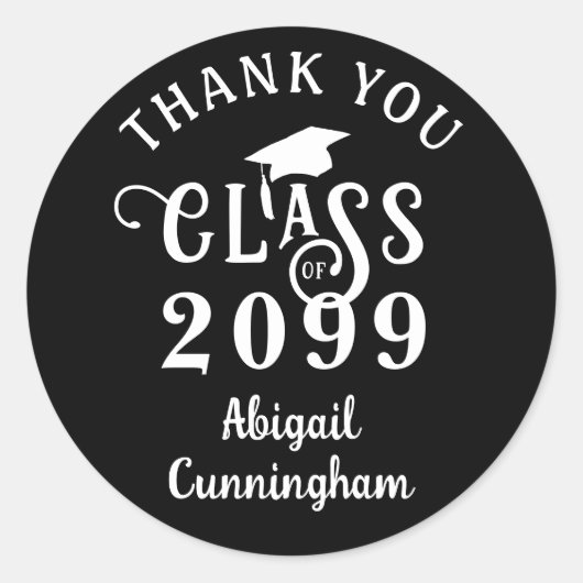 Afstuderen Bedankt Fancy Jaar Script Naam Ronde Sticker (Voorkant)
