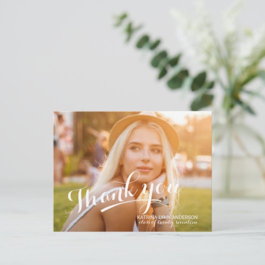 Afstuderen Bedankt Handgeschreven scriptfoto Briefkaart (Staand voorkant)