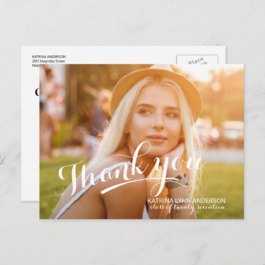 Afstuderen Bedankt Handgeschreven scriptfoto Briefkaart (Voorkant / Achterkant)