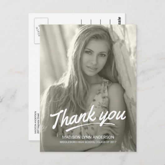 Afstuderen Bedankt Modern handgeschreven script Briefkaart (Voorkant / Achterkant)