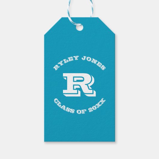 Afstuderen begunstigt aangepaste monogram en kleur cadeaulabel (Voorkant)