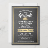 Afstuderen Bespaar de datum van Chalkboard Black e Magnetische Uitnodiging (Voorkant)