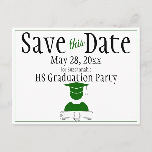 Afstuderen bespaart de datum minimalistisch groen  briefkaart (Voorkant)