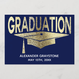 Afstuderen Bewaar de datum Modern Faux Gold Blue Kaart