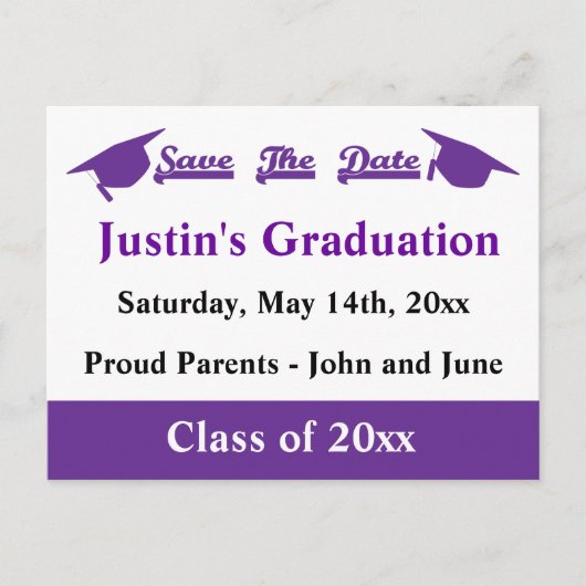 Afstuderen Bewaar de datum Paarse Aankondigingskaart (Voorkant)