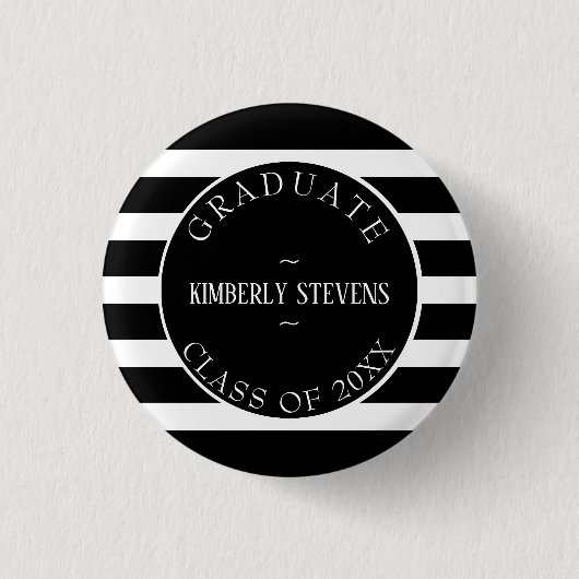 Afstuderen- Black and White Stripes Pattern Ronde Button 3,2 Cm (Voorkant)