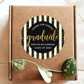 Afstuderen Black Gold Glitter Confetti Script Name Ronde Sticker