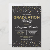 Afstuderen Black & Gold Invite Stars Confetti Kaart (Voorkant)
