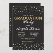 Afstuderen Black & Gold Invite Stars Confetti Kaart (Voorkant / Achterkant)