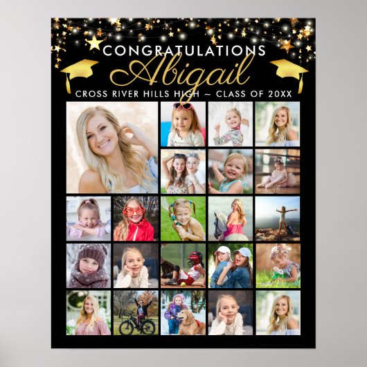 Afstuderen Black Gold Script 22 Photo Collage Poster (Voorkant)